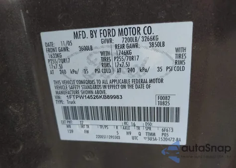 2006 Ford F-150 Fx4/Lariat/Xlt from USA, damaged, VIN 1FTPW14526KB89983